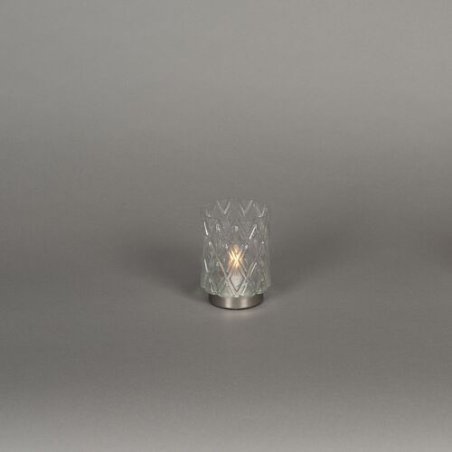 Ladattava LED-kynttilä, kuvioitu DOF lasi/SAATAVILLA 08/24