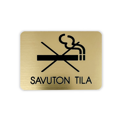 Savuton tila -kilpi 10x7 cm, kulta/musta tekstillä